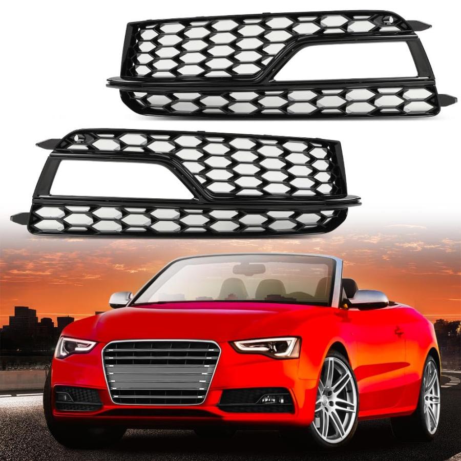 【並行輸入品】G PLUS フロントバンパー フォグライト グリル カバー トリム ハニカム ブラック ブラックリング付き Audi A5 S_6
