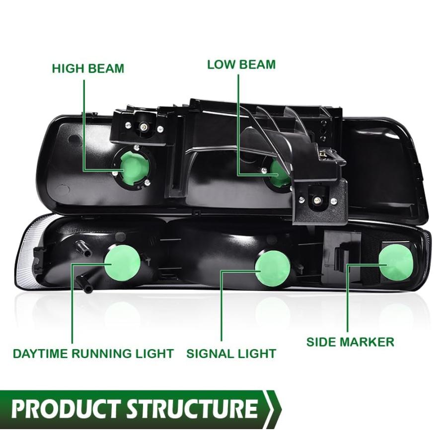 【並行輸入品】LQI Front Headlight+ Bumper Lights Lamps Compatible with Chevy S_9
