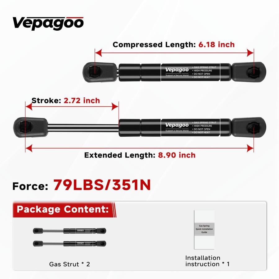 【並行輸入品】Vepagoo 9インチ 85ポンド/ 351N ガスストラット ショック スプリング リフトサポート トラック ピックアップツーの画像
