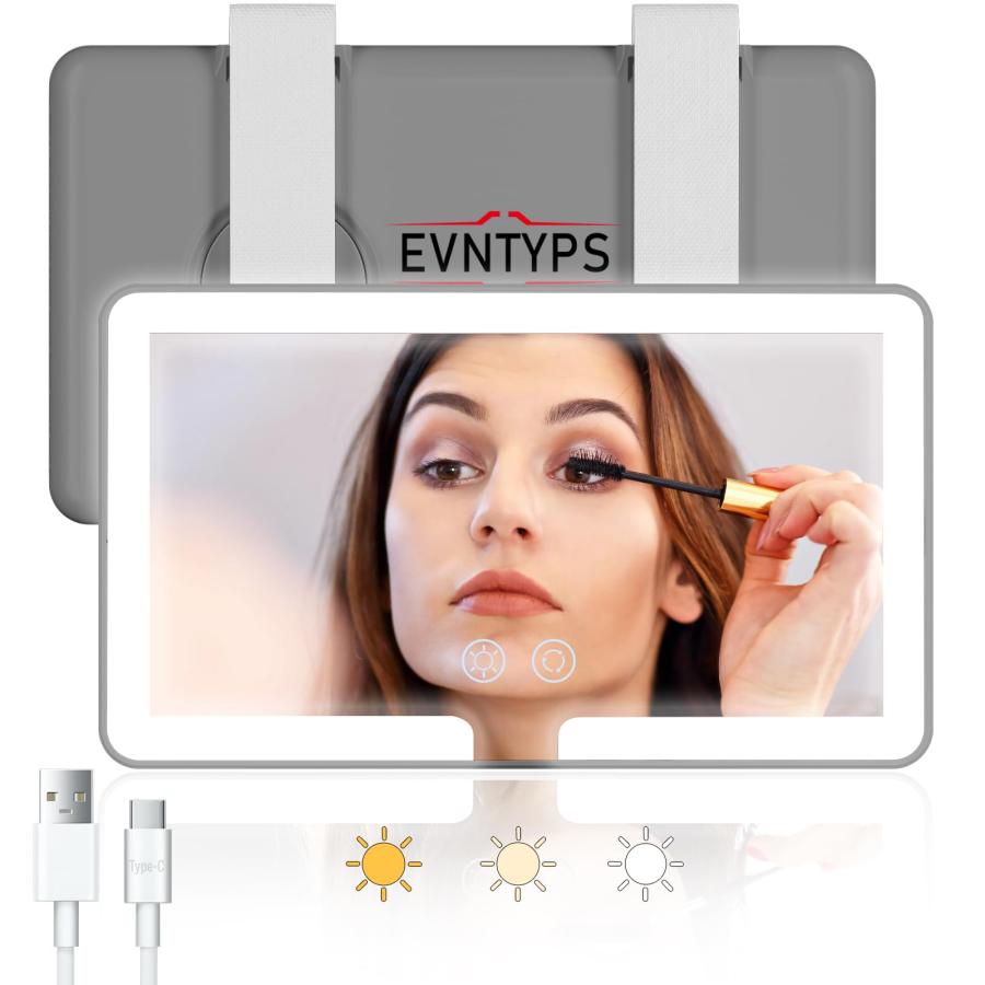 【並行輸入品】evntyps カーバイザーバニティミラー、3色ライト付きLEDメイクアップミラー、充電式LEDカーミラー、リアビュー日よけトラベ | 