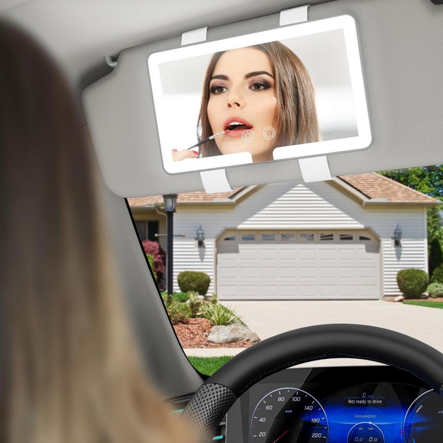 【並行輸入品】evntyps カーバイザーバニティミラー、3色ライト付きLEDメイクアップミラー、充電式LEDカーミラー、リアビュー日よけトラベ |  | 03