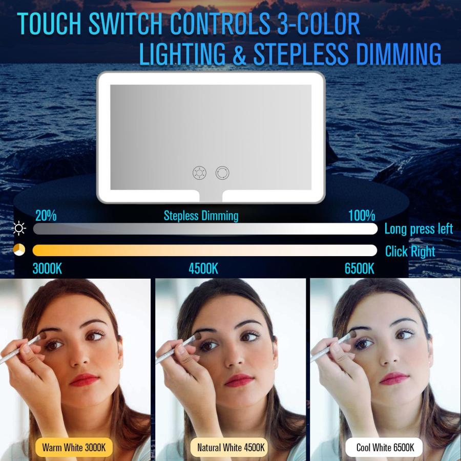 【並行輸入品】evntyps カーバイザーバニティミラー、3色ライト付きLEDメイクアップミラー、充電式LEDカーミラー、リアビュー日よけトラベ |  | 06