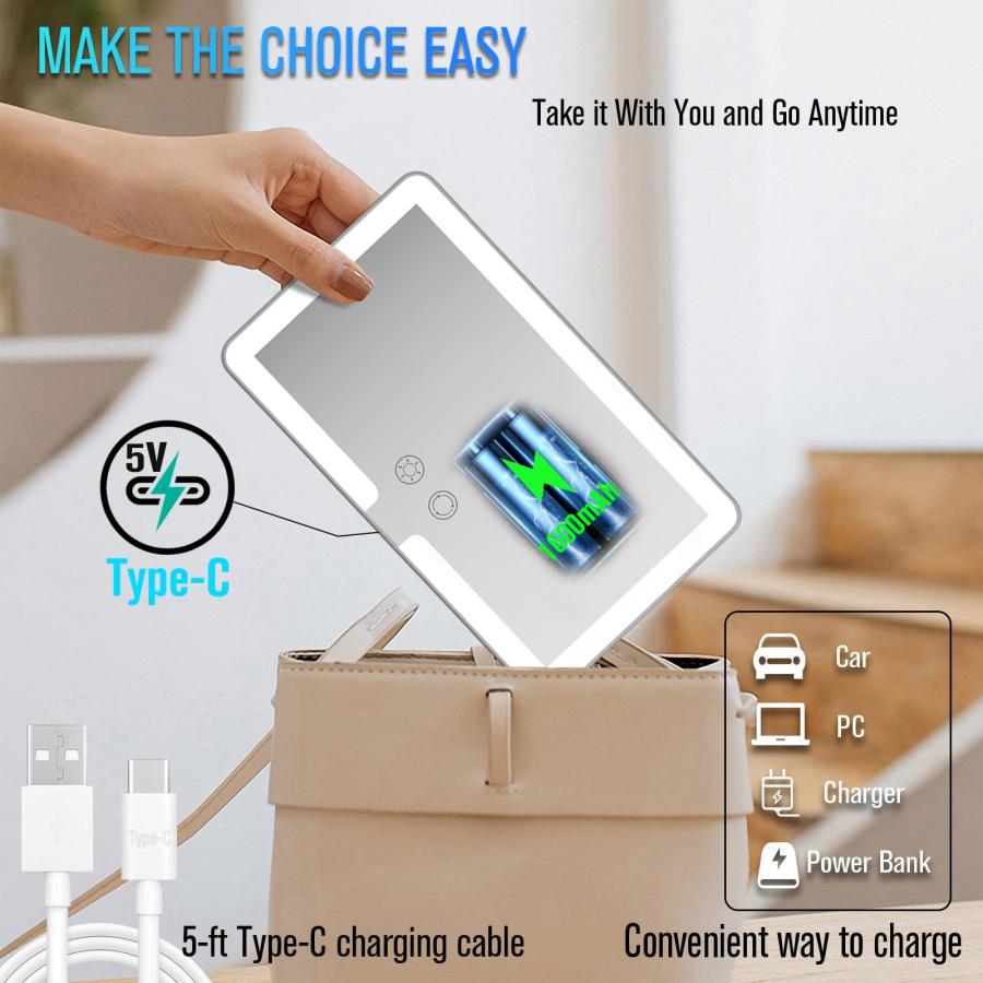 【並行輸入品】evntyps カーバイザーバニティミラー、3色ライト付きLEDメイクアップミラー、充電式LEDカーミラー、リアビュー日よけトラベ |  | 09