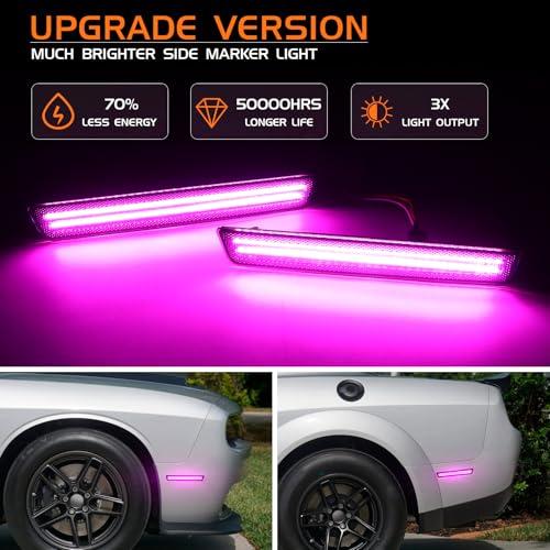 【並行輸入品】FetonAuto Pink Purple LED Side Marker Lights for 2015 2023 Dodgeの画像