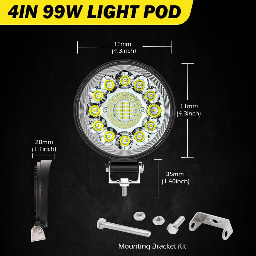 【並行輸入品】 4インチスポットLEDワークライト 99W LEDライト ラウンドオフロードドライビングライトバー 12V 24V トラク ...