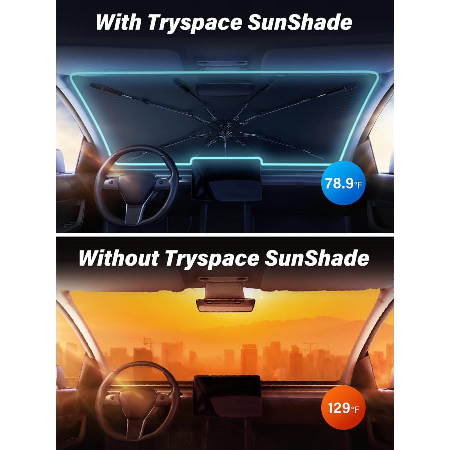 【並行輸入品】 TrySpace 車用フロントガラスサンシェード傘 車用 シルバー&ビニールコーティング 太陽光線や熱によるダメージから車を
