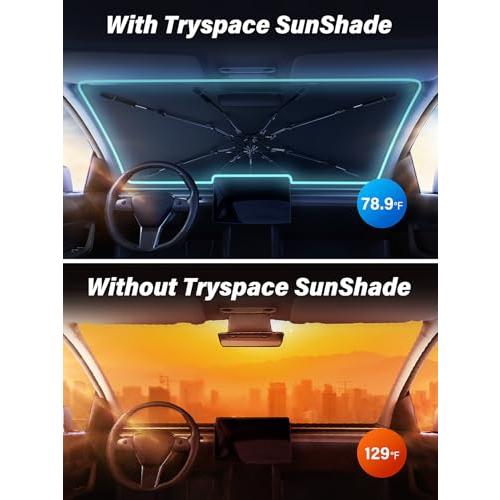 【並行輸入品】 TrySpace 車用フロントガラスサンシェード傘 車用 シルバー&ビニールコーティング 太陽光線や熱によるダメージから車を