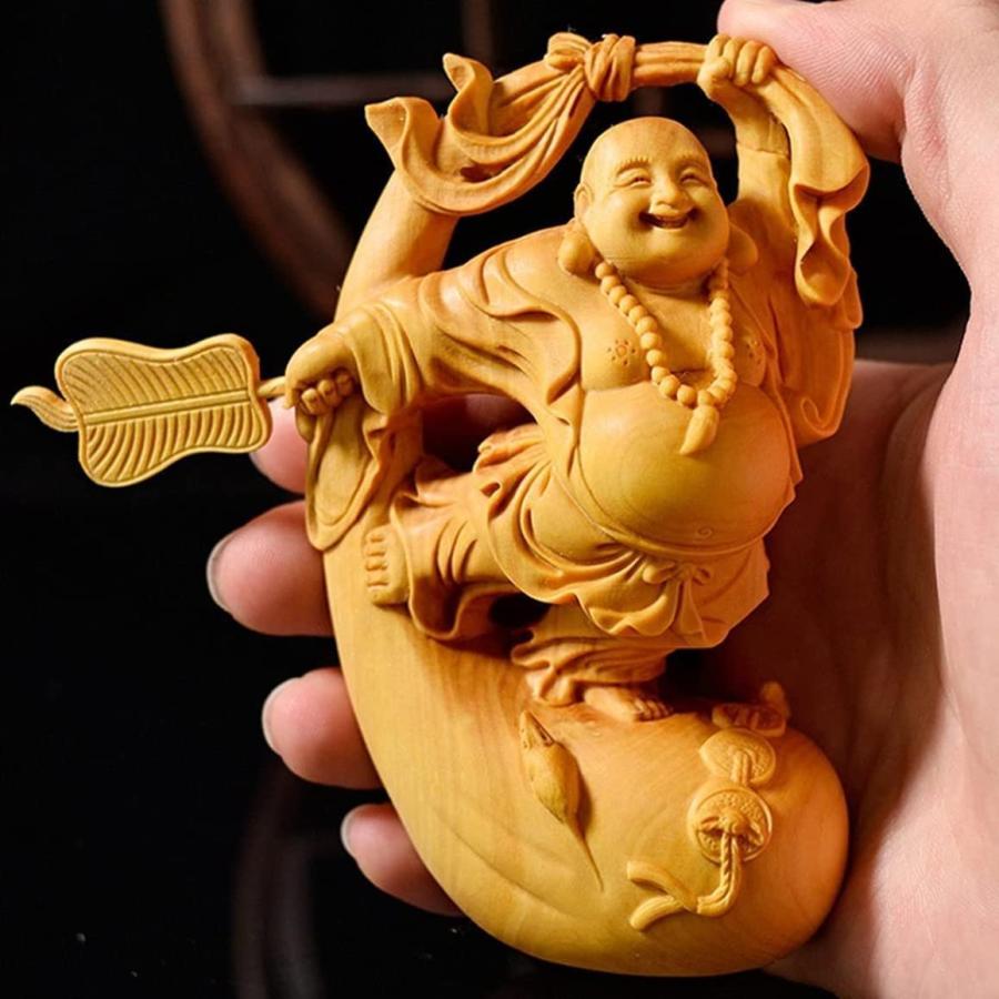 仏像 木彫り 弥勒仏 布袋さん 布袋様 天然ツゲ木彫り 仏教 弥勒手彫り