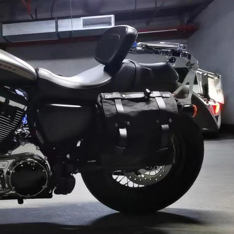 レトロキャンバスバイクサイドバッグ 本革防水モーターサイクルバッグ