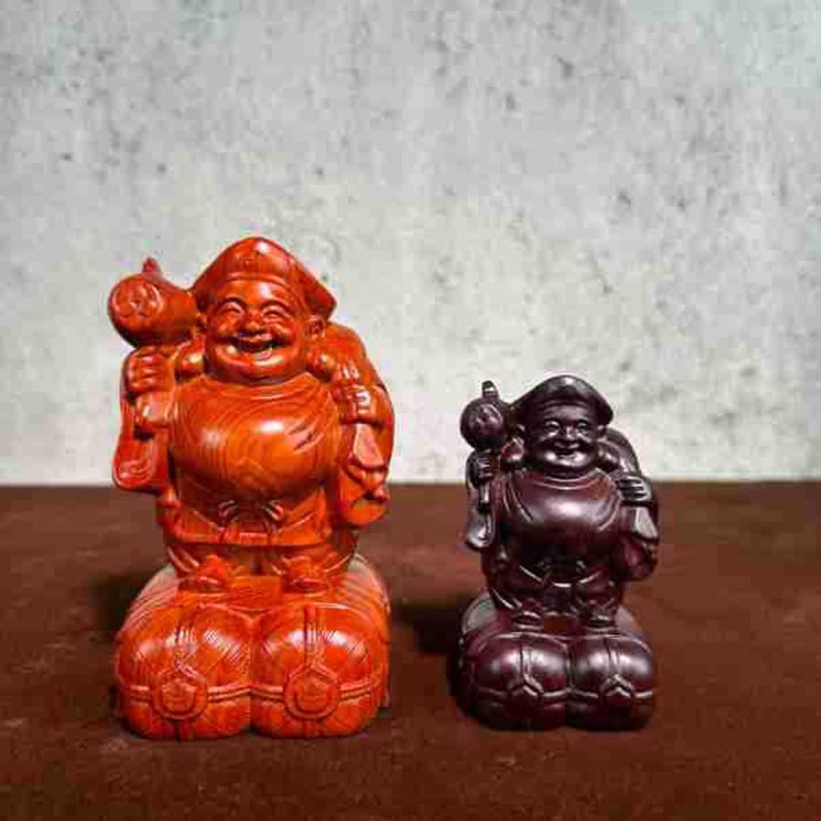 大黒天】木彫りの仏像 美術品 天然花梨木 彫刻 七福神 置物 縁起物