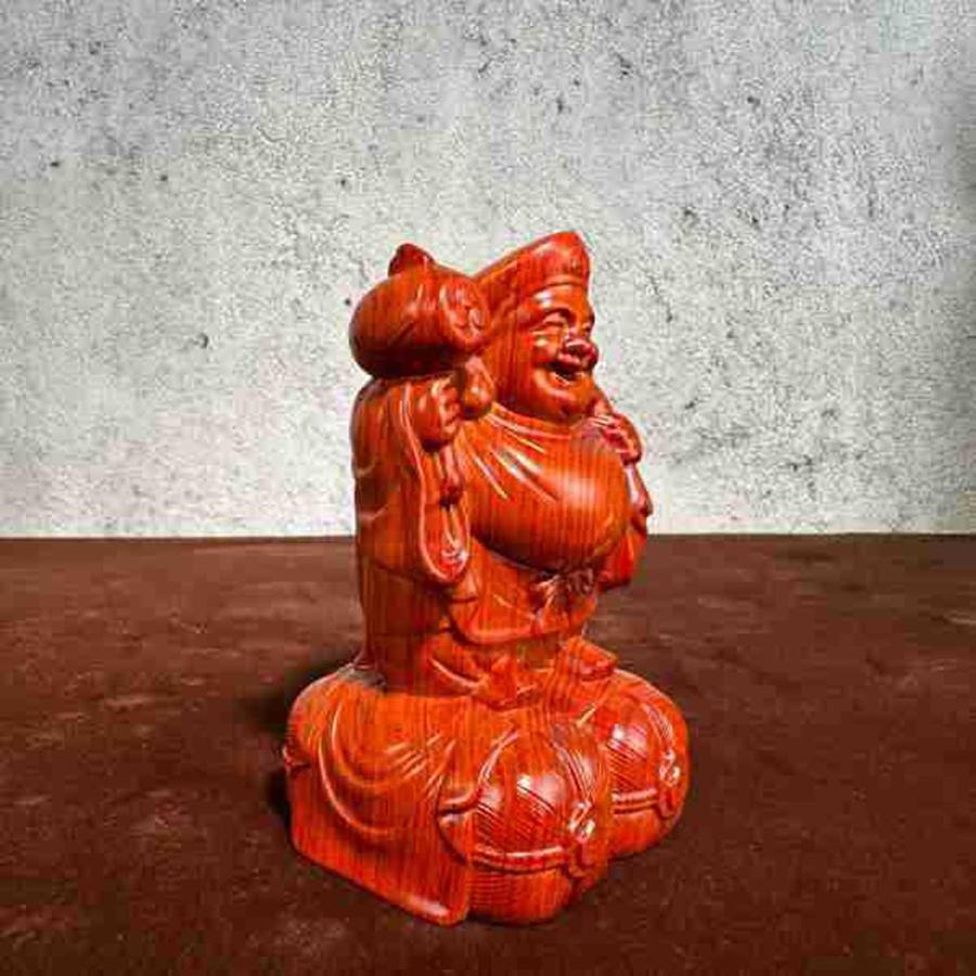 大黒天】木彫りの仏像 美術品 天然花梨木 彫刻 七福神 置物 縁起物