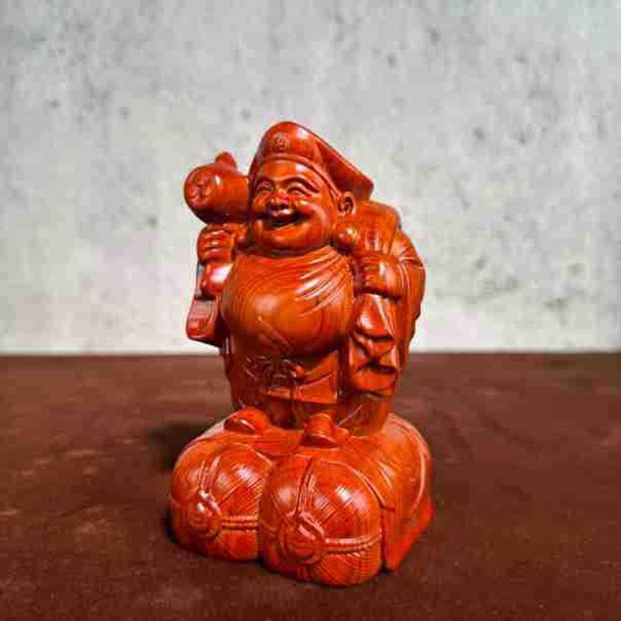 大黒天】木彫りの仏像 美術品 天然花梨木 彫刻 七福神 置物 縁起物