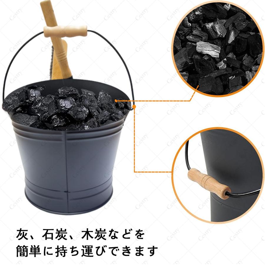 灰入れバケツ 薪ストーブ 壁炉用 高耐熱鉄製 5L 灰受けバケツ 蓋
