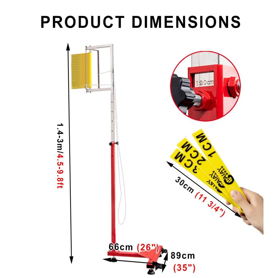 垂直跳びテスター 垂直ジャンプ試験機 1.4-3m/4.5-9.8ft、 ホイール付きバレーボールトレーニングエイド、 跳躍高測定器、 垂直跳びトレーニング機器の画像