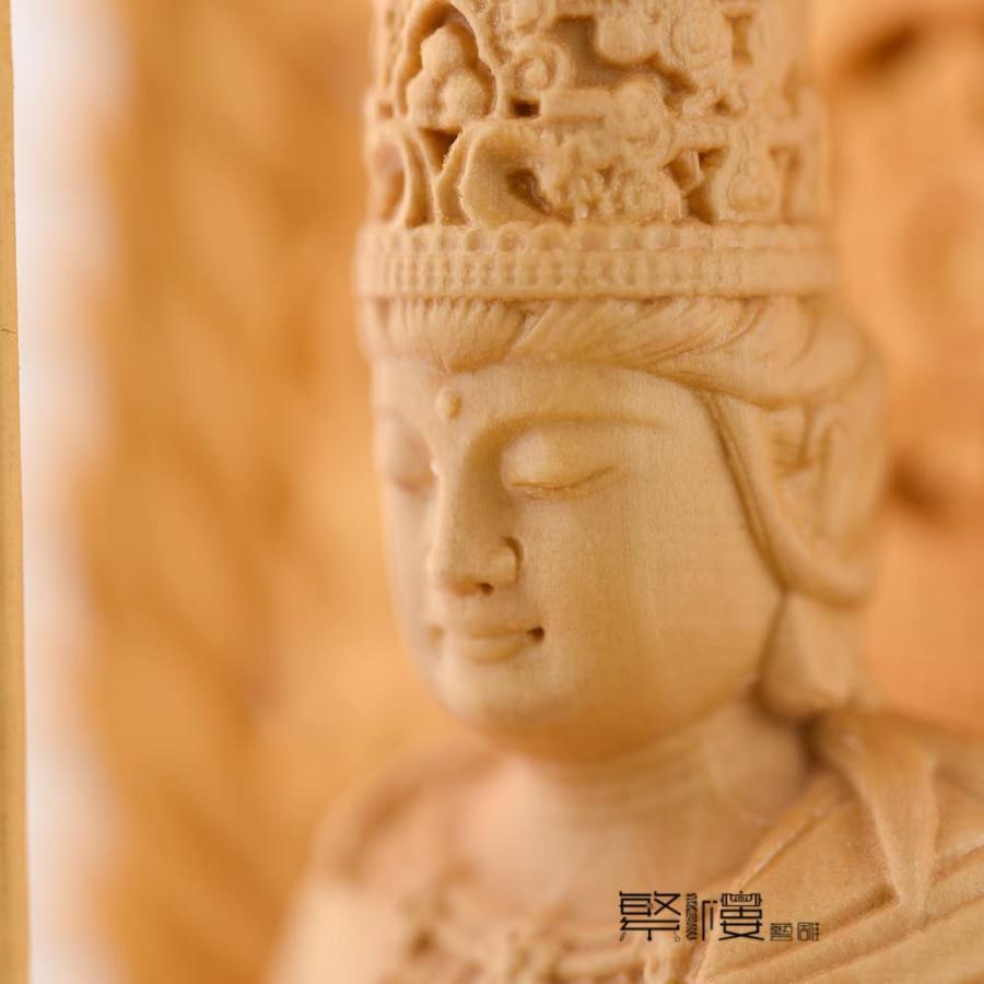 虚空蔵菩薩 仏像 仏壇仏像 木彫り 干支置物 柘植の木 飛天光背 蓮華