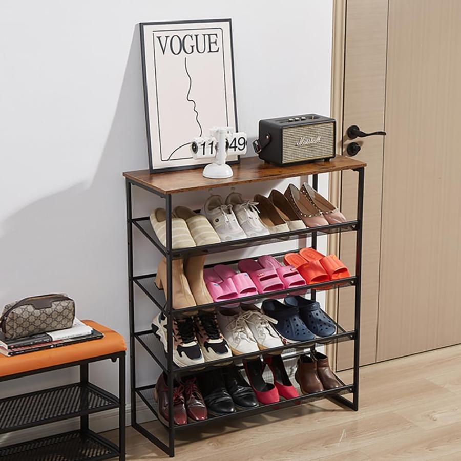 シューズラック 木製天板 下駄箱 スリム おしゃれ 斜め 2-8段 靴箱 省