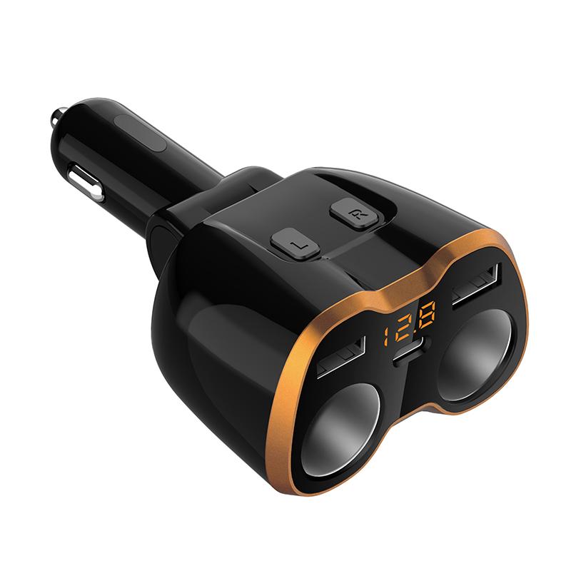 熱い販売 シガーソケット 2連 充電 USB 電圧表示付 分配器 車載充電器 7-29