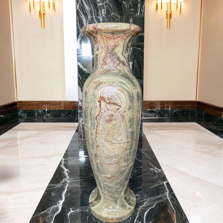 特大 グリーン オニックス 花瓶 A H95cm 最高級 サンルイス 縞 瑪瑙