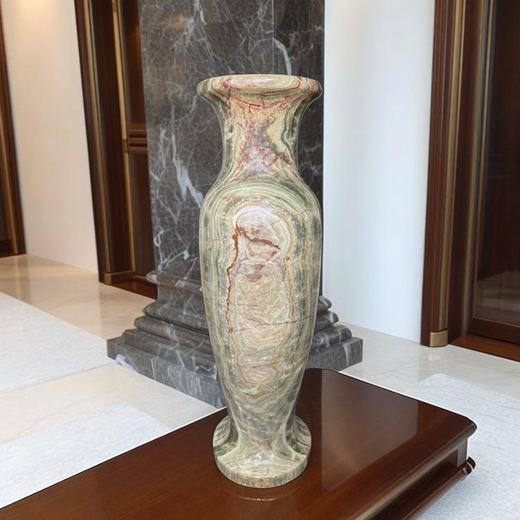 特大 グリーン オニックス 花瓶 A H95cm 最高級 サンルイス 縞 瑪瑙