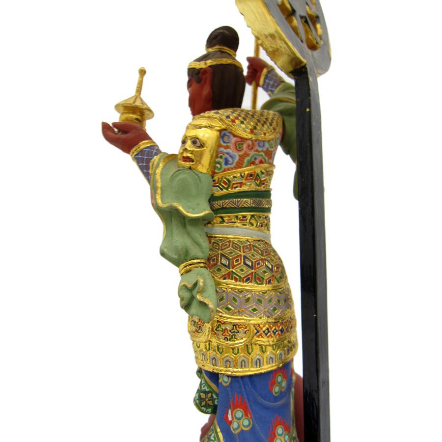 毘沙門天像 極彩色 全高39cm 仏像 七福神 多聞天 極彩色仏像 風水 開運 四天王 北方天 心願成就 必勝祈願 除災招福 商売繁盛 金運 厄除けの画像