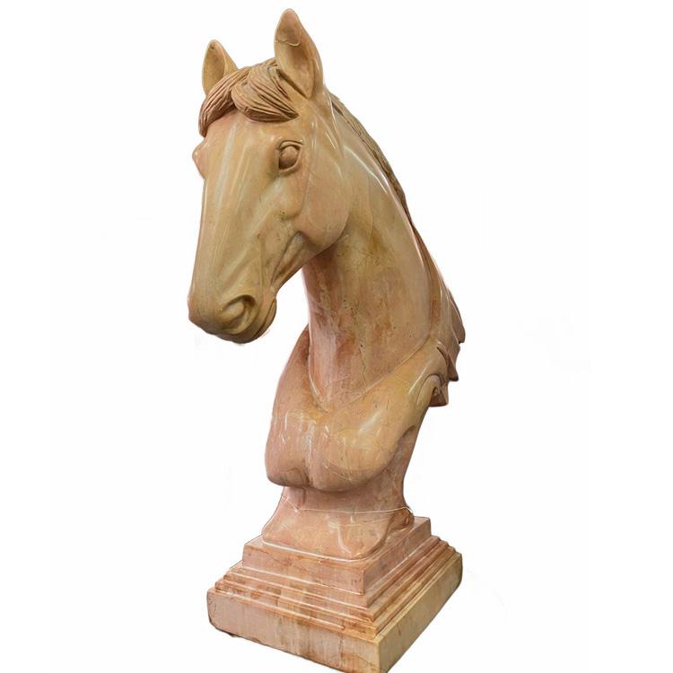 大理石彫刻 馬の頭部 (茶)高さ82cm 動物像 オブジェ ウマ 大理石 彫刻