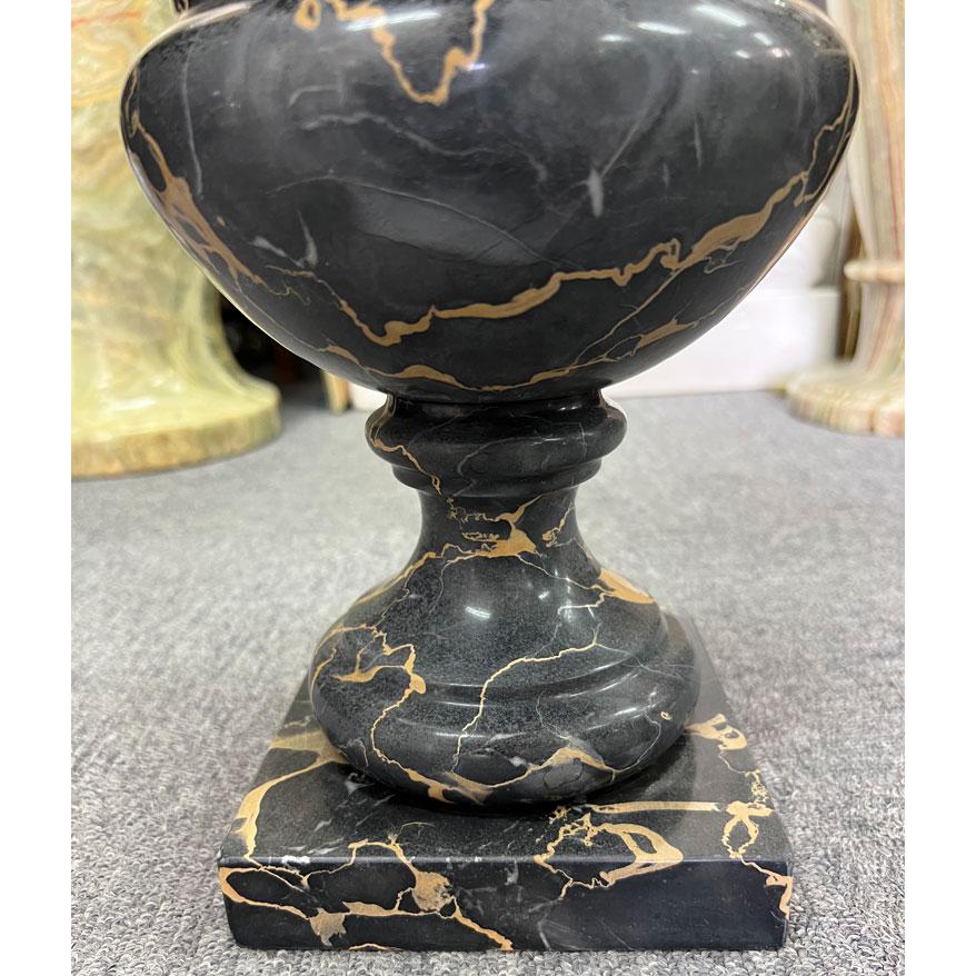 天然大理石 花瓶 飾り壺 高さ約38cm 天然石の美しさ 壺 花入れ ブラック 花びん おしゃれ インテリア オブジェ 高級 置物 花器の画像