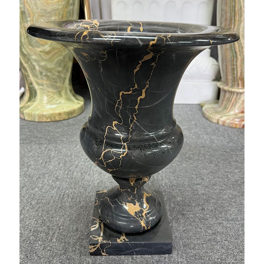天然大理石 花瓶 飾り壺 高さ約38cm 天然石の美しさ 壺 花入れ ブラック 花びん おしゃれ インテリア オブジェ 高級 置物 花器の画像