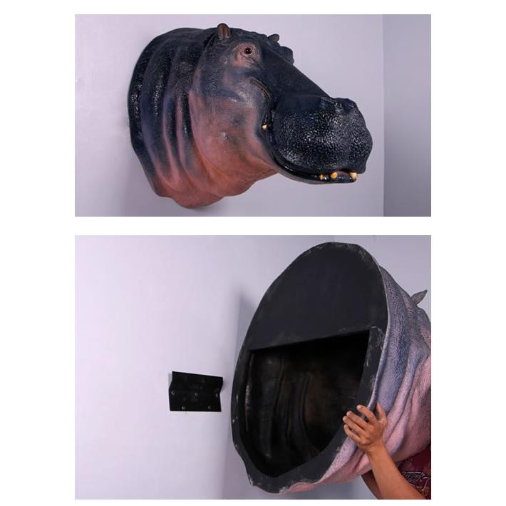 実物大 壁掛け カバの頭部 大型 大きい ウォールデコ アニマル FRPオブジェ アフリカ サバンナ 動物 インテリア置物 イベント 展示 看板 博物館 動物園 fr150262の画像