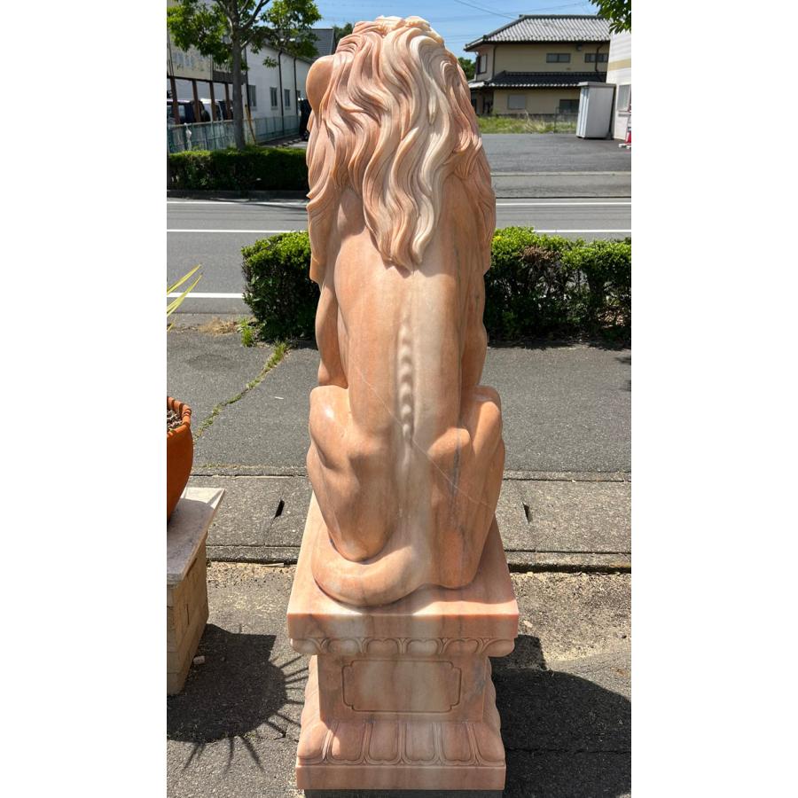 オブジェ　動物　置き物　大理石　彫刻　アンティーク　工芸品 天然大理石彫刻 ライオン ペア H113cm 動物 石像 大理石 オブジェ 置物