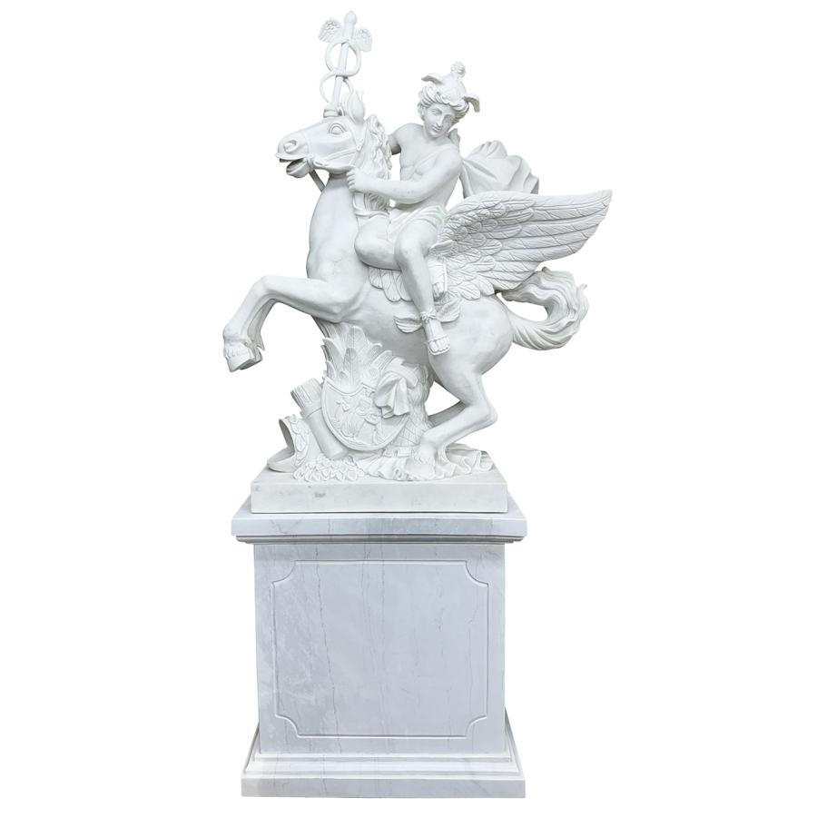 天然大理石彫刻 ペガサスに乗る メルクリウス 220cm 石像 ギリシャ神話