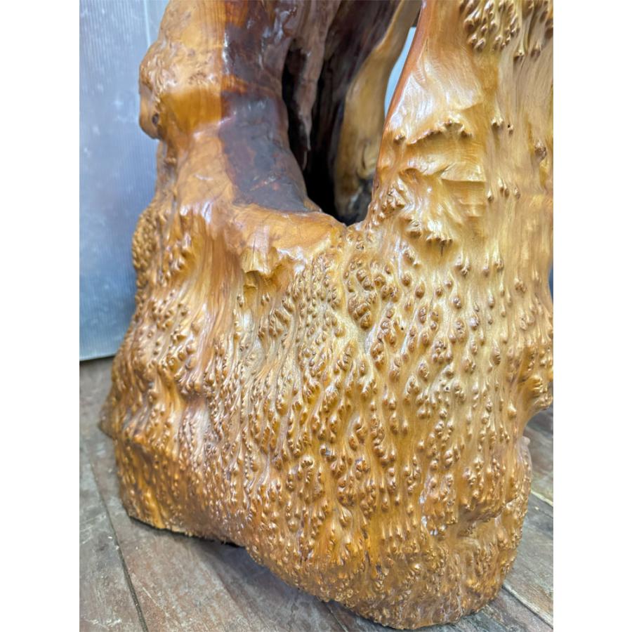送料無料 自然木 飾り台 展示品 オブジェ H123cm 古民家 置物 おしゃれ 木製 天然素材 インテリア 大きい 木の根 花台 盆栽卓 根卓 無垢の画像