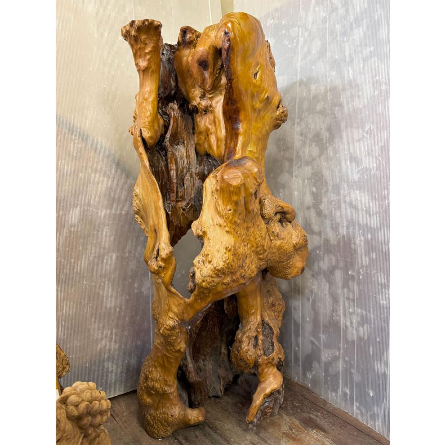 送料無料 自然木 飾り台 展示品 オブジェ H123cm 古民家 置物 おしゃれ 木製 天然素材 インテリア 大きい 木の根 花台 盆栽卓 根卓 無垢の画像