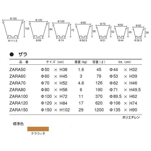 イタリア製 370L プランター ザラ100 φ100cm 大型 大きい フラワーポット 樹脂製 ZARA100 テラコッタ風 植木 観葉植物 樹木 特別セール品の画像