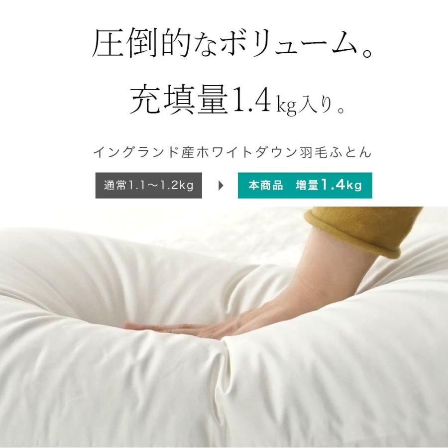 羽毛布団 シングル 羽毛量 増量 1.4kg 立体キルト イングランド産