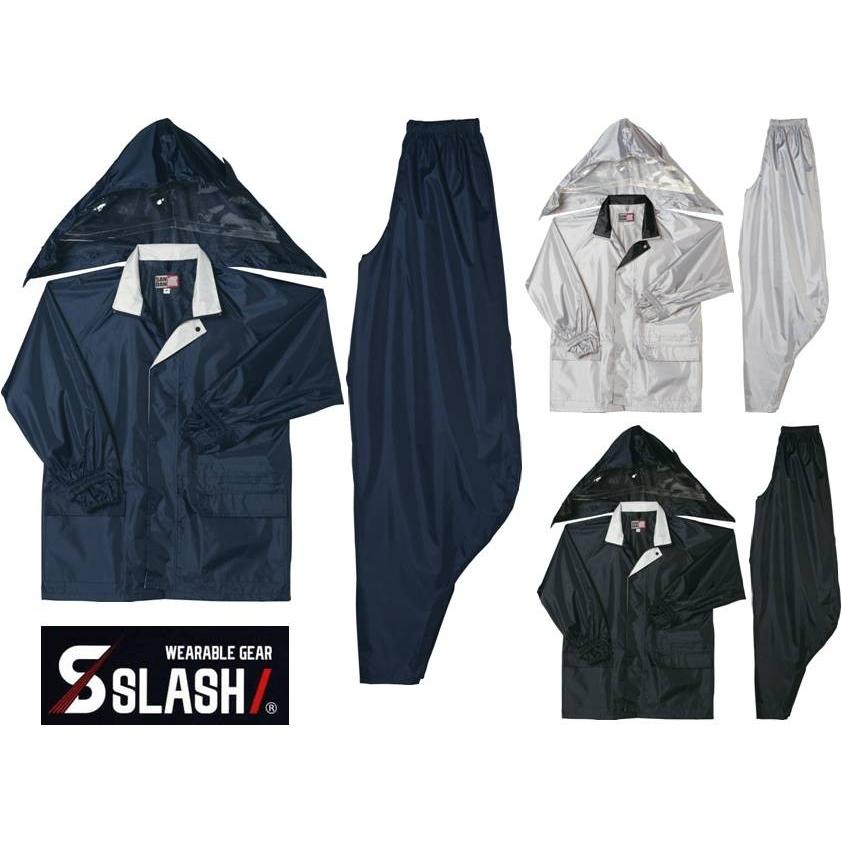 SLASH 鳶用 レインウェア 丈夫なポリエステル製 M〜4L シンメン 1177 雨合羽 カッパ 完全防水 上下セット 総裏メッシュ レインスーツ 安い おしゃれ かっこいい｜masumi-shokai