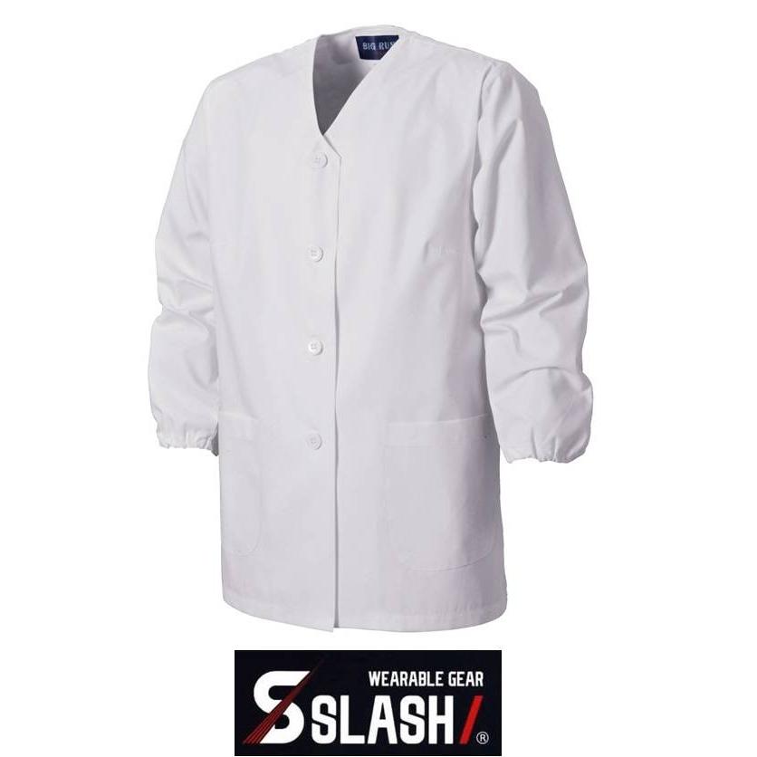 信頼 Slash 白衣 女性用 襟なし 長袖 S 4l かんたん刺繍申込み 丈夫 安い おしゃれ かっこいい シンメン 白 厨房料理業務用 コック シェフ レディース Discoversvg Com