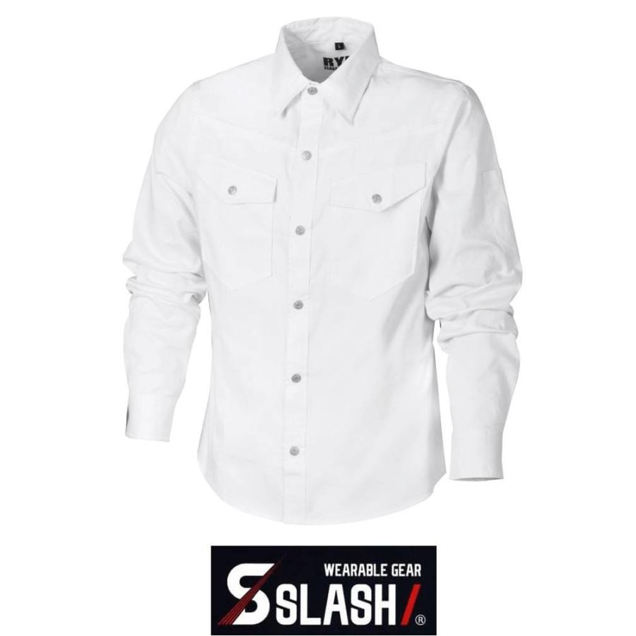SLASH 長袖シャツ ストレッチ 綿 M〜4L かんたん刺繍申込み 白