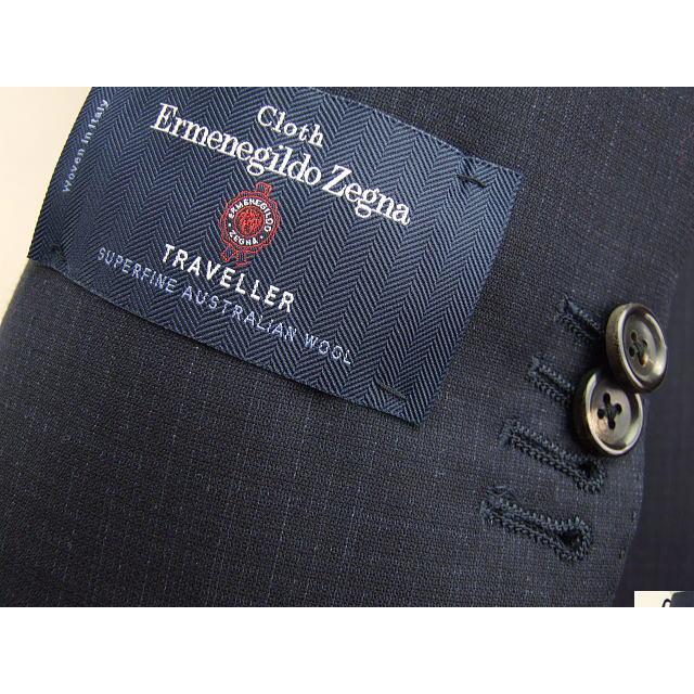 【A体】【AB体】【秋冬春】【Ermenegildo Zegna  ゼニア〜TRAVELLER】スタイリッシュタイプ 2Bシングルスーツ/紺無地調小格子の画像