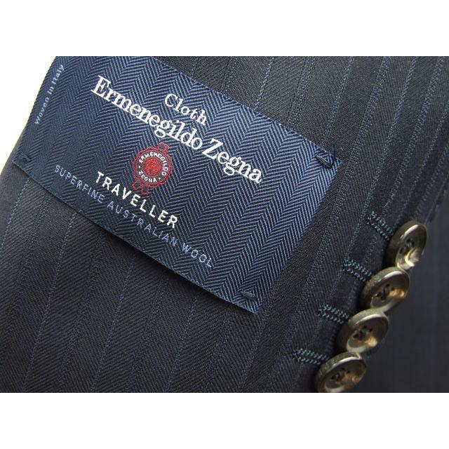 【BB体】【秋冬春】【Ermenegildo Zegna  ゼニア〜TRAVELLER】ベーシックタイプ 2ボタンシングルスーツ/紺ストライプの画像