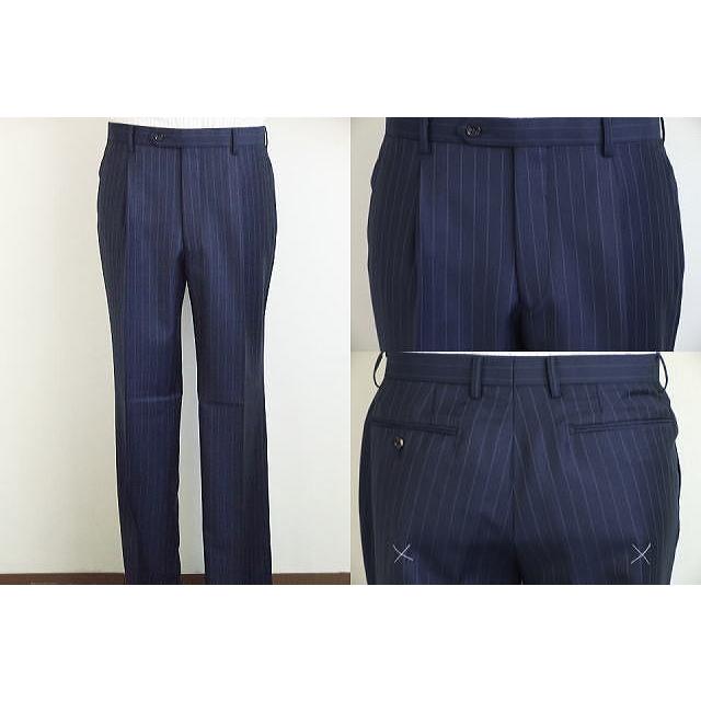 【A体】【AB体】【日本製】【秋冬春物】【SCABAL スキャバル 】ベーシックタイプ 2ボタンシングルスーツ#紺系×ストライプの画像