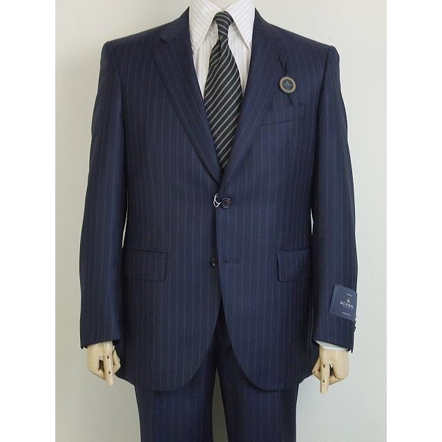 【A体】【AB体】【日本製】【秋冬春物】【SCABAL スキャバル 】ベーシックタイプ 2ボタンシングルスーツ#紺系×ストライプの画像