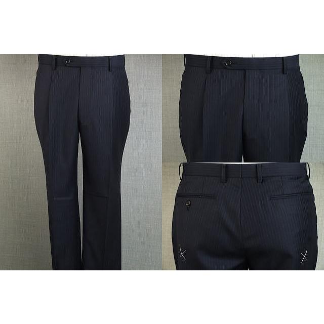 【A体】【日本製】【春夏秋物】【SCABAL スキャバル〜 super140´s】ベーシックタイプ　2ボタンシングルスーツ 紺ストライプ/ブルー＆グレー交互ストライプの画像