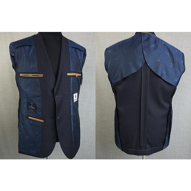 【A体】【日本製】【春夏秋物】【SCABAL スキャバル〜 super140´s】ベーシックタイプ　2ボタンシングルスーツ 紺ストライプ/ブルー＆グレー交互ストライプの画像