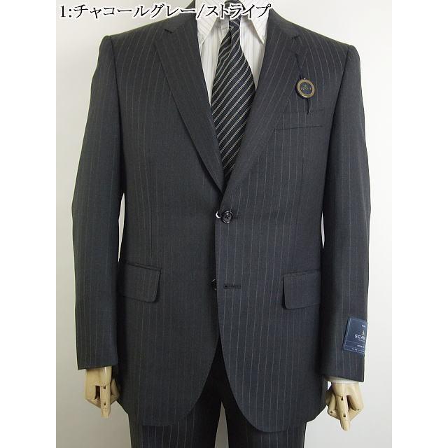 【AB体】【BB体】【日本製】【春夏秋物】【SCABAL スキャバル〜super140´s】ベーシックタイプ 2ボタンシングルスーツ/グレーストライプ/黒無地の画像