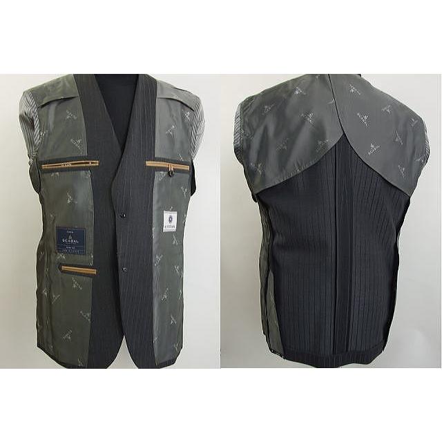 【AB体】【BB体】【日本製】【春夏秋物】【SCABAL スキャバル〜super140´s】ベーシックタイプ 2ボタンシングルスーツ/グレーストライプ/黒無地の画像