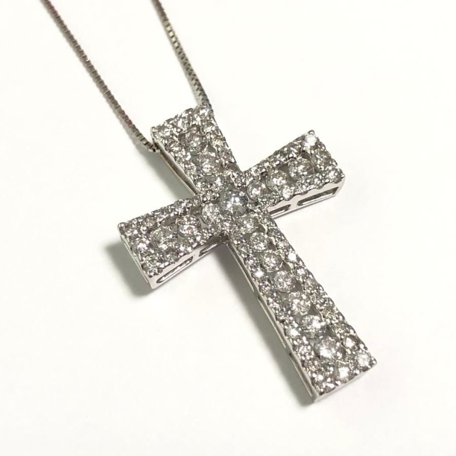 ダイヤモンド/1.00ct クロスデザイン ネックレス K18WG-