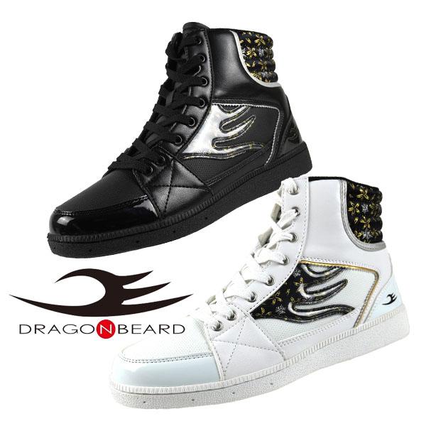 ドラゴンベアード DORAGON BEARD DB S2605y-J ハイカットスニーカー サイドジッパー ファスナー付 龍 黒 白黒 カジュアル 和柄 スポーティー メンズ