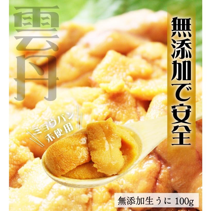 在庫処分セール 賞味期限7月末 ウニ うに ミョウバン不使用 無添加 生ウニ チリ産 100g ブランチング処理済 送料別途 冷凍便送料無料品と同梱＆同決済で送料0円｜masuyone｜02