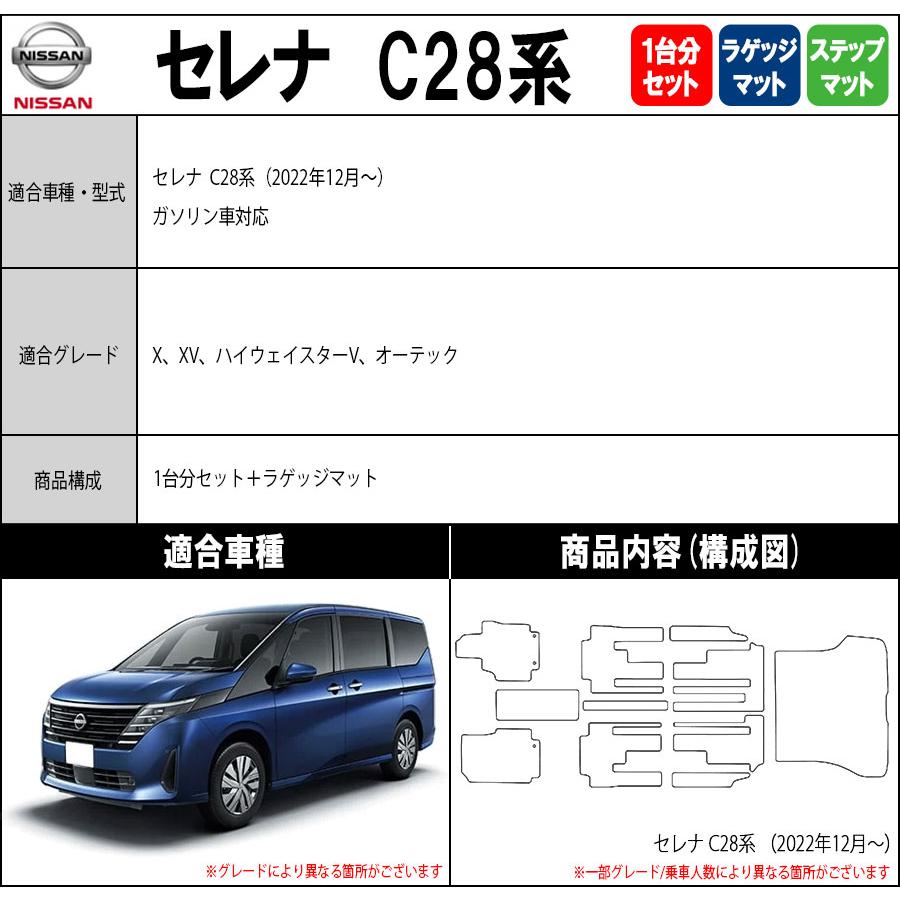 【ポイント5倍】日産 セレナ C28系 フロアマット カーマット 1台分＋ラゲッジマット＋ステップマット【プレミアム】フロアーマット 送料無料 日本製｜mat-theclass｜02