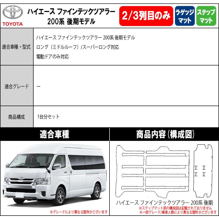 トヨタ　ハイエース　ファインテックツアラー　200系　2列目・3列目＋ラゲッジ＋ステップマット送料無料　日本製　後期　フロアマット　カーマット